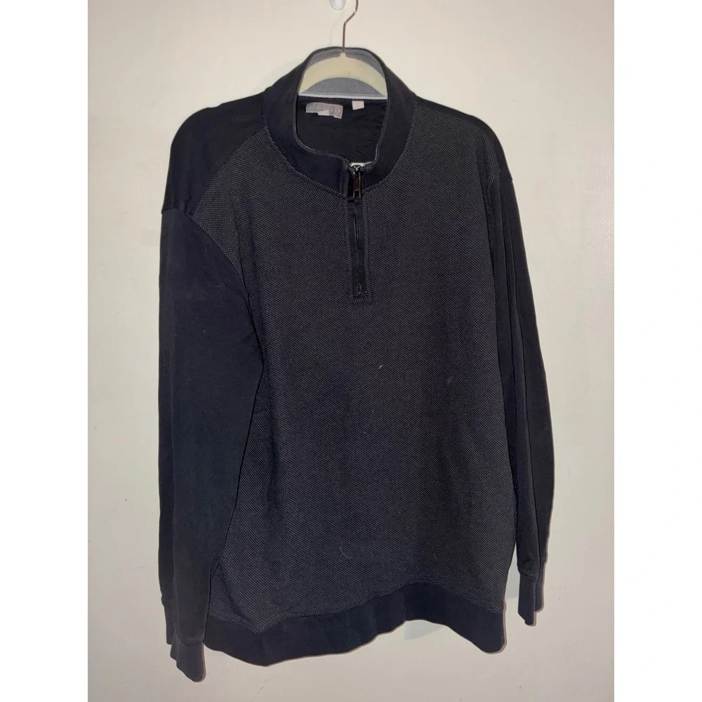 Ted Baker Quarter Zip Pullover Men 2X Black Textured Honeycomb Mock Neck Sweater